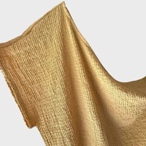 FREE PEOPLE BEACH NWOT ONE SHOULDER FLUTTER SLEEVE TEXTURED YELLOW TOP | MEDIUM - Picture 4 of 8